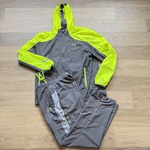 Under Armour Track Suit Men 2XL Running Storm Fitted Reflective Neon Green Gray